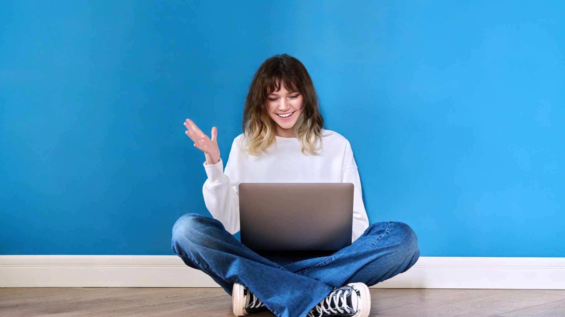 market research tips woman at computer blue background