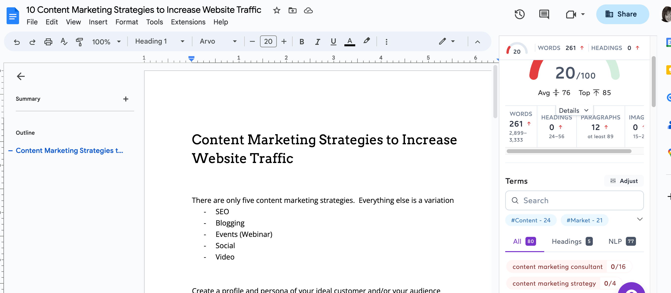 SurferSEO integration with Google Docs
